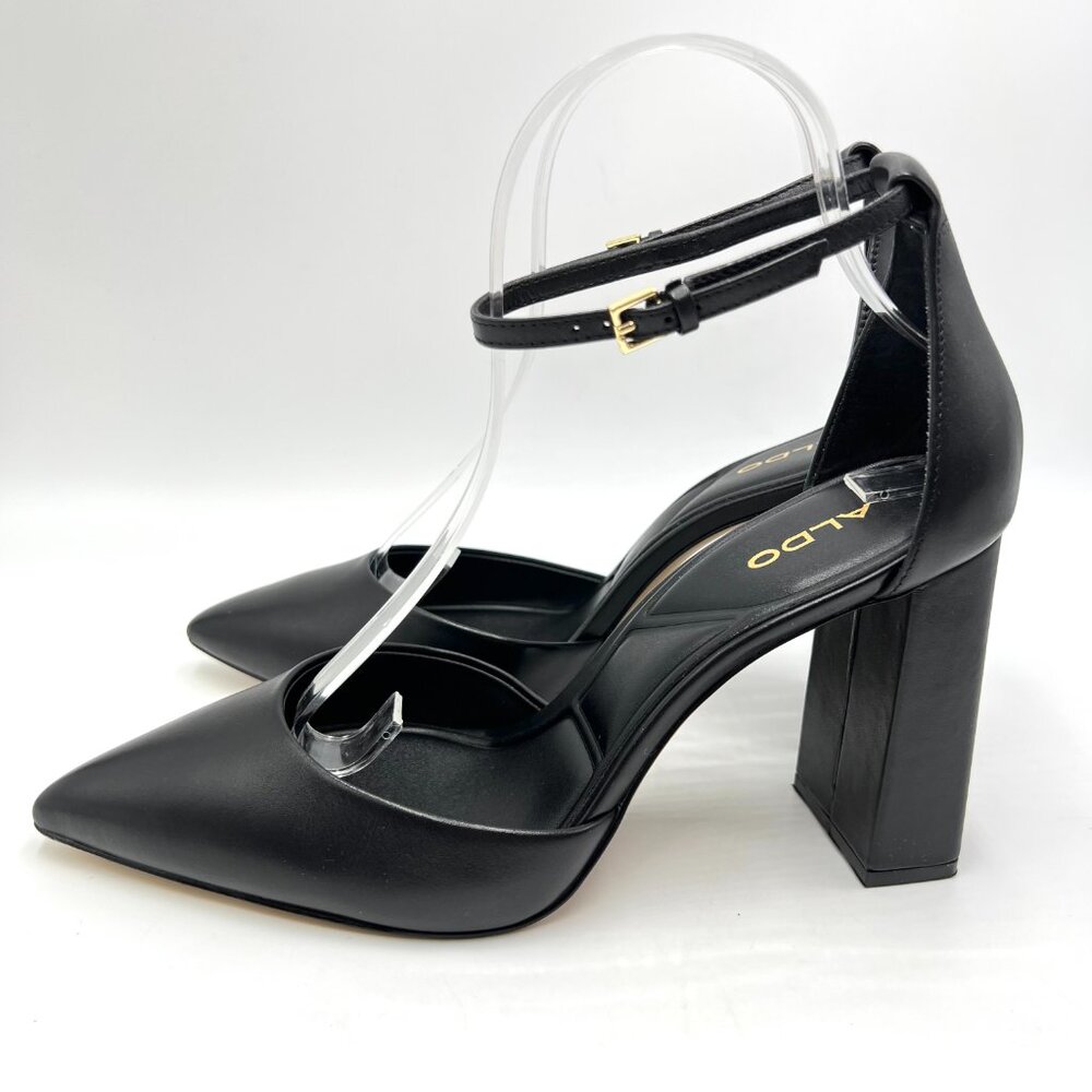 Aldo Womens Size 10 Black Leather D'Orsay Point Toe Block Heels Pumps Shoes - Picture 7 of 15